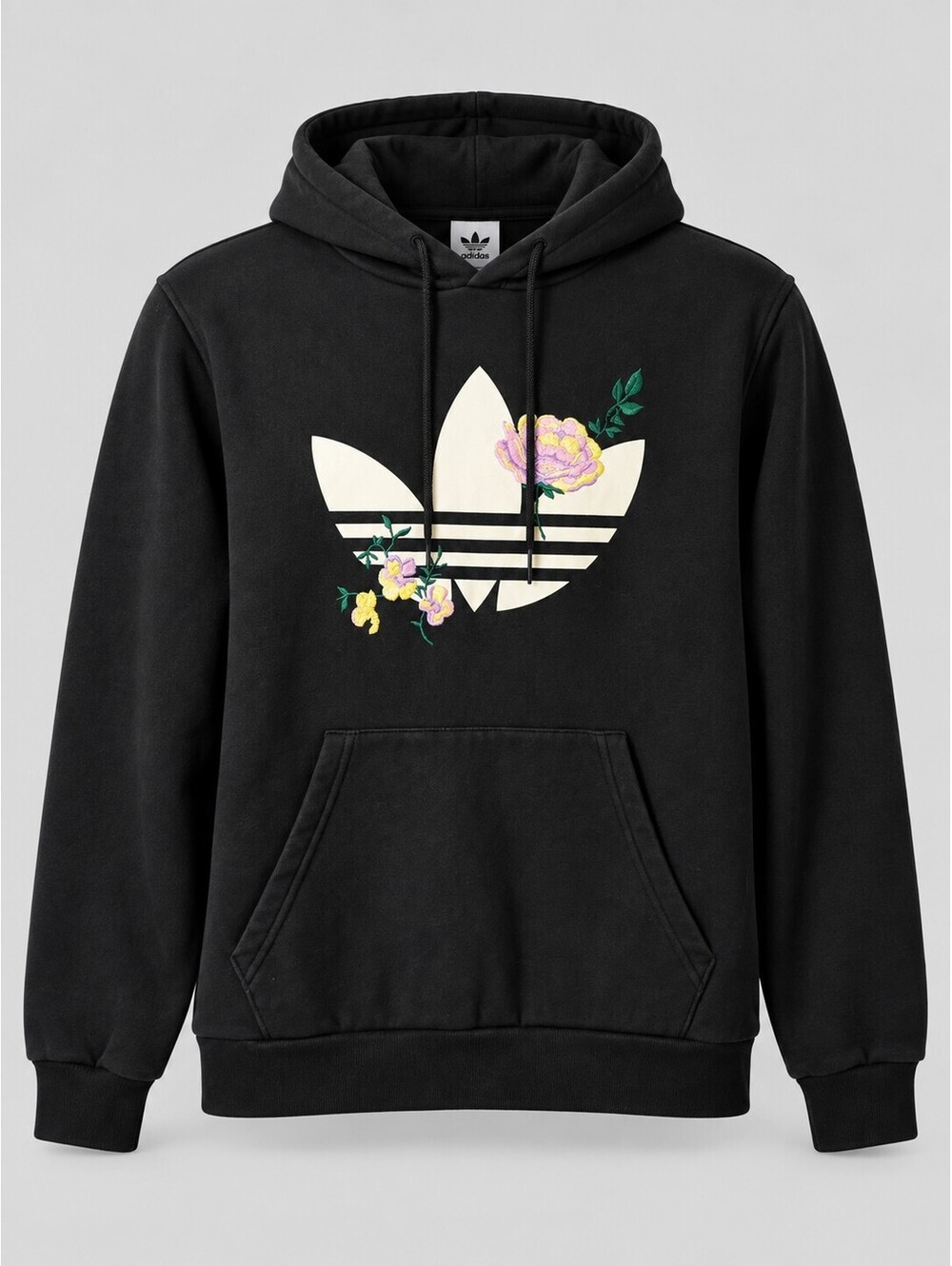 Adidas Originals Floral Embroidered Trefoil Hoodie Black Size XS